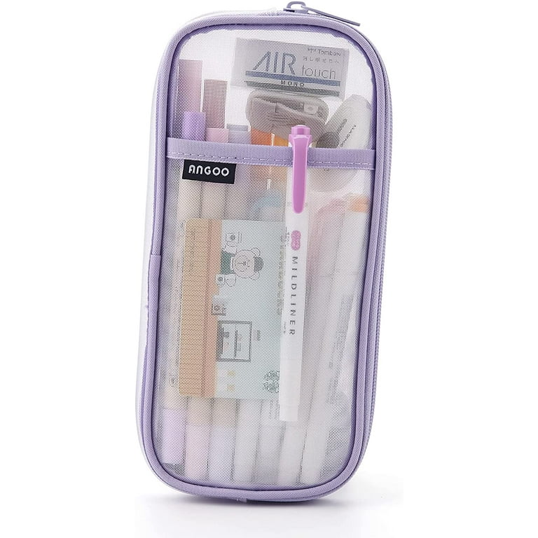 Grid Mesh Pencil Case with Zipper, Transparent Pencil Pouch Clear Makeup  Bag
