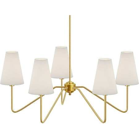 

HJY;30 Dia 5-Arm Classic Chandeliers Polished Gold with White Linen Shades 200W