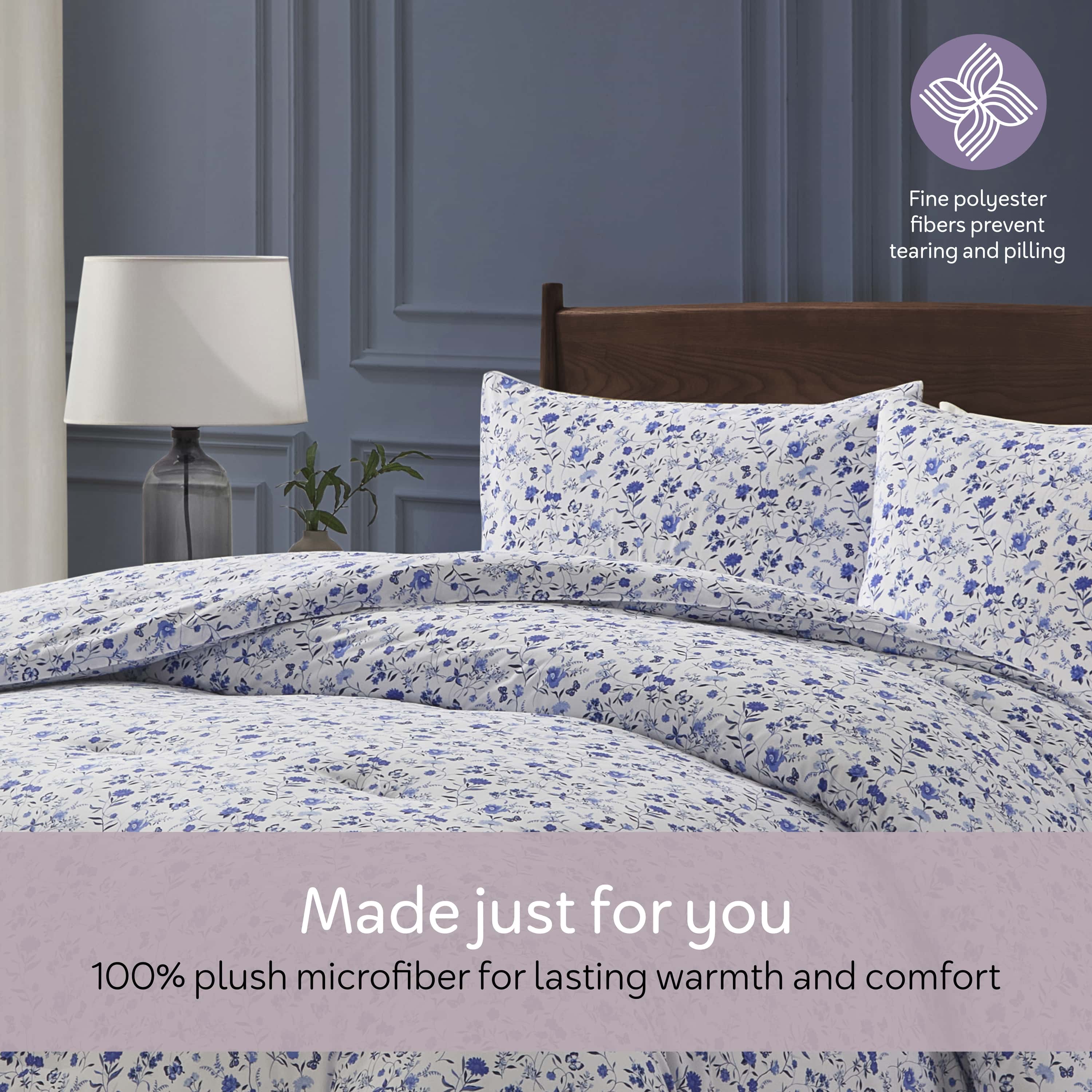 LammaLoe Full Size Comforter Sets, 3 Piece Floral Bedding Comforter Set with Sheets, Bed in a Bag, Blue