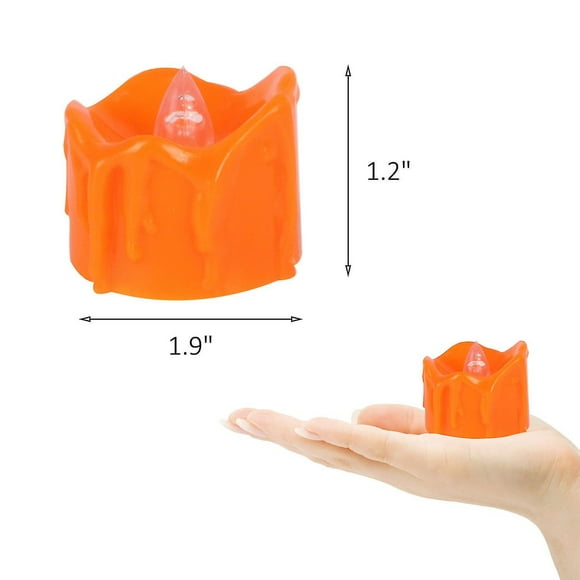 12 Pack Orange Tea Light Candles, Battery Operated Led Tealights, Wave Open Flameless Pumpkins Lights Warm White Bulb