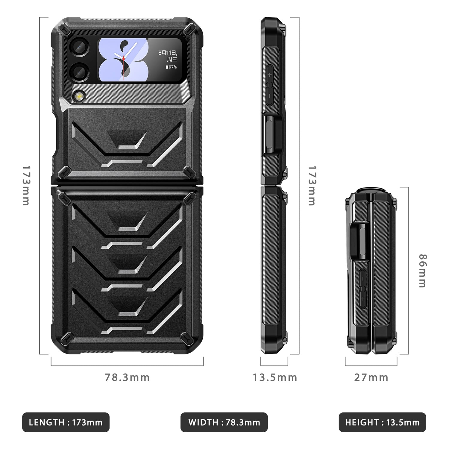 Nalacover for Samsung Galaxy Z Flip 3 Wireless Charging Case,Full-Body Protection Military Grade Heavy Duty Rugged Hard PC Armored Dual Layer Built-in Screen Protector Shockproof Cover.Black