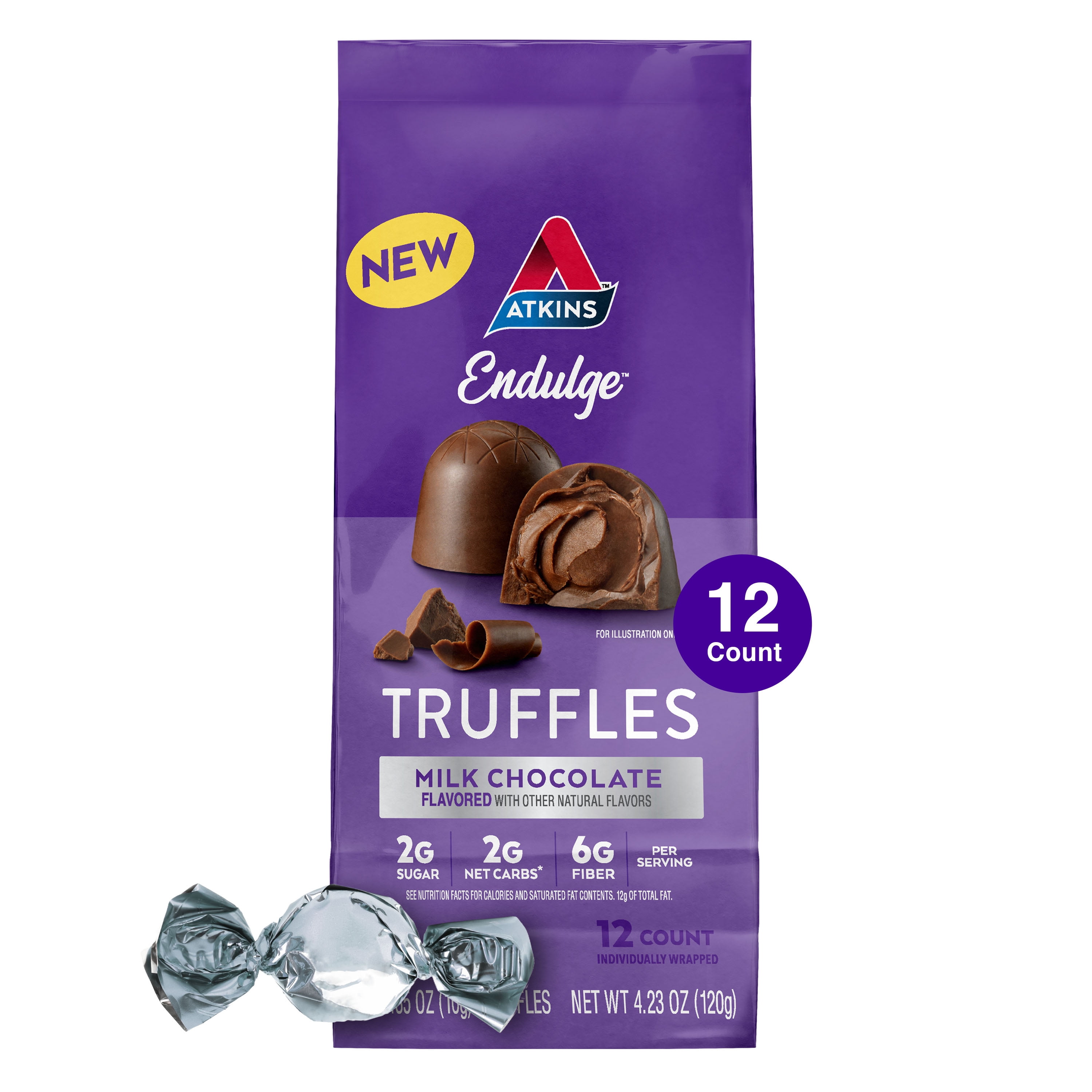 (3 pack) Atkins Endulge Treats, Milk Chocolate Truffles, Low Sugar, Low Carb, Keto-friendly, 12 Count (4pk)