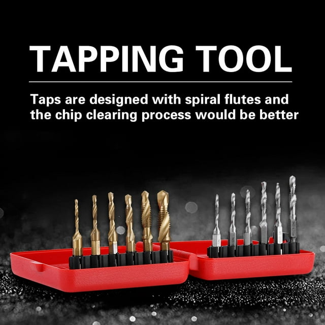 12pcs HSS Drill and Tap Bits Set, High Hardness Rustproof Spiral Flutes Threading Tools, with Hex Shank for Metric and Inch Tapping
