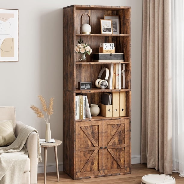 Industrial-style 71.4-pulgada de madera six-layer estante con doors para para exposición y almacenamiento, estilo rural style