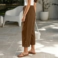 thumbnail image 4 of LEAVINGSUO Linen Pants for Women Solid Color Casual Decorative Button Drawstring Capri Trousers Brown XXL, 4 of 8