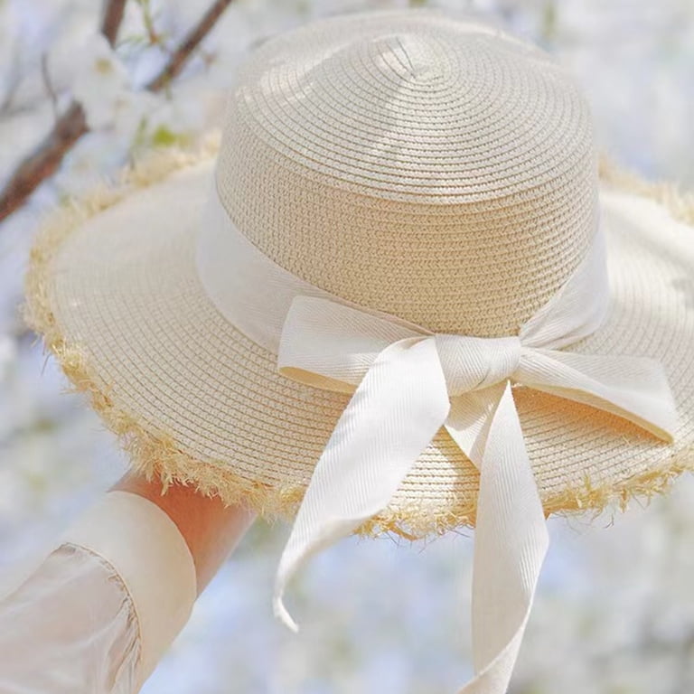 Sun Straw Hats for Women Wide Brim Beach Hats BowKnot Summer 