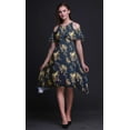 thumbnail image 2 of Bimba Robe Midi à Épaules Dénudées pour Femmes, Tunique de Fête, Manches Volantées, Imprimé d'Oiseaux Bleus - X-Small, 2 of 6