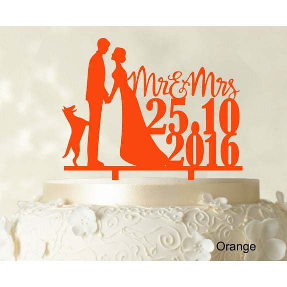 "Personalized ""Mr And Mrs"" Wedding Cake Topper Dog Silhouette Custom Cake Topper Color Option Available 6""-7"" Inches Wide"