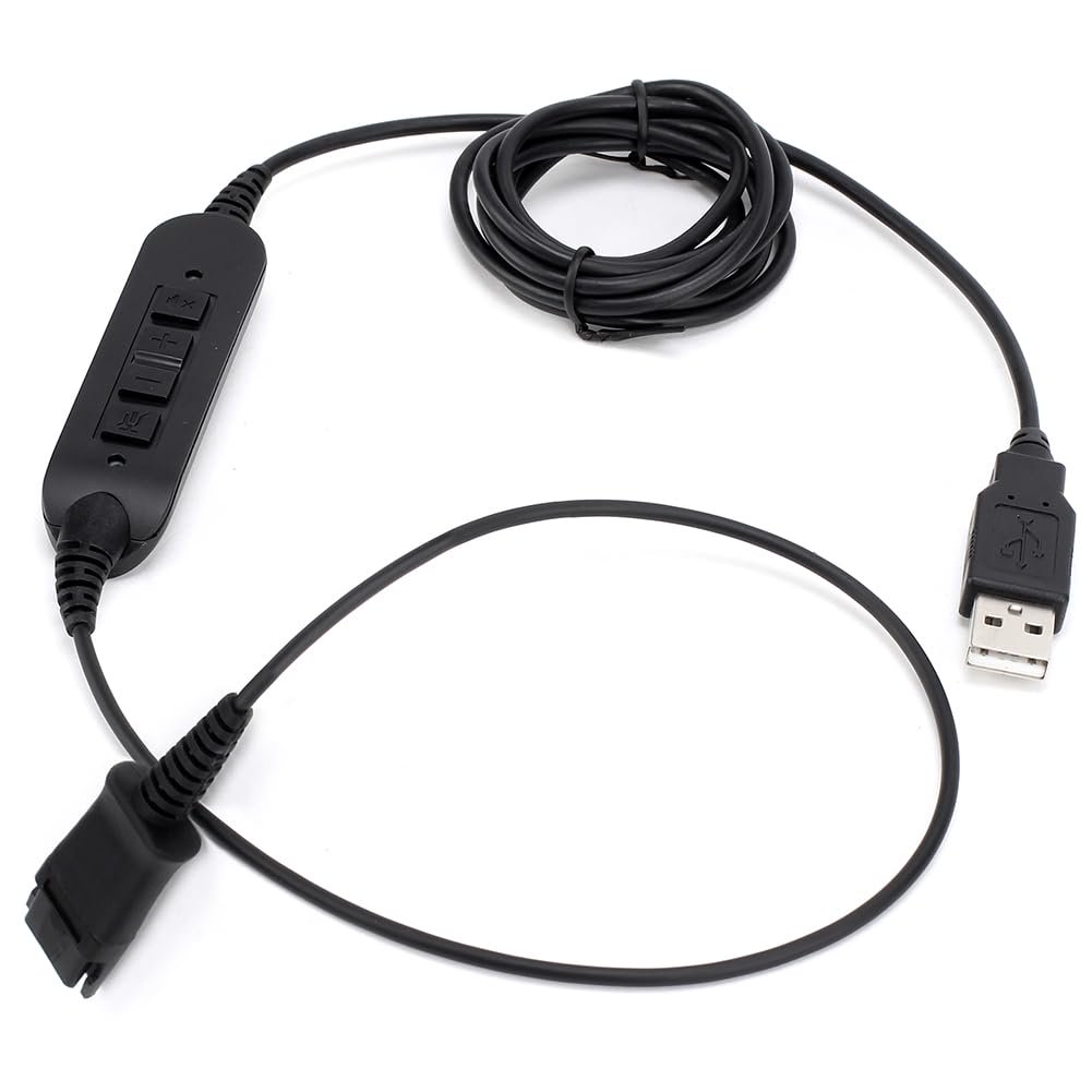 QD to USB Adapter Cable Compatible with 4-Pin Plantronic-Poly QD Headset with a Quick Disconnect with Volume Control and Mute Microphone/Speaker (PLT-QD-USB(02))