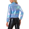 thumbnail image 3 of INSPIRE CHIC Women's Holographic Shiny Party Long Sleeve Lightweight Zipper Metallic Jacket XL Blue Holographic, 3 of 6