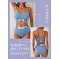 thumbnail image 5 of Eytino Bathing Suits for Women Two Piece Swimsuit Textured Scoop Neck High Waisted Bikini Set with Floral Print Trim Light Blue L, 5 of 7