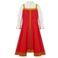 thumbnail image 3 of YONGHS Russian Girls Traditional Costume Puff Sleeve Princess Party Dress with Headpiece Red 5-6, 3 of 7