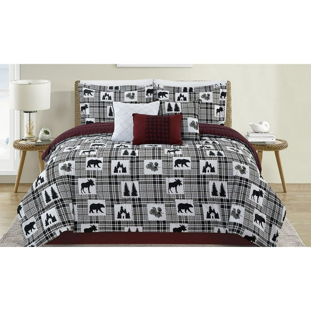 Mountain Cabin Lodge Woodland Plaid Rustic Home Twin Comforter Set (6 ...