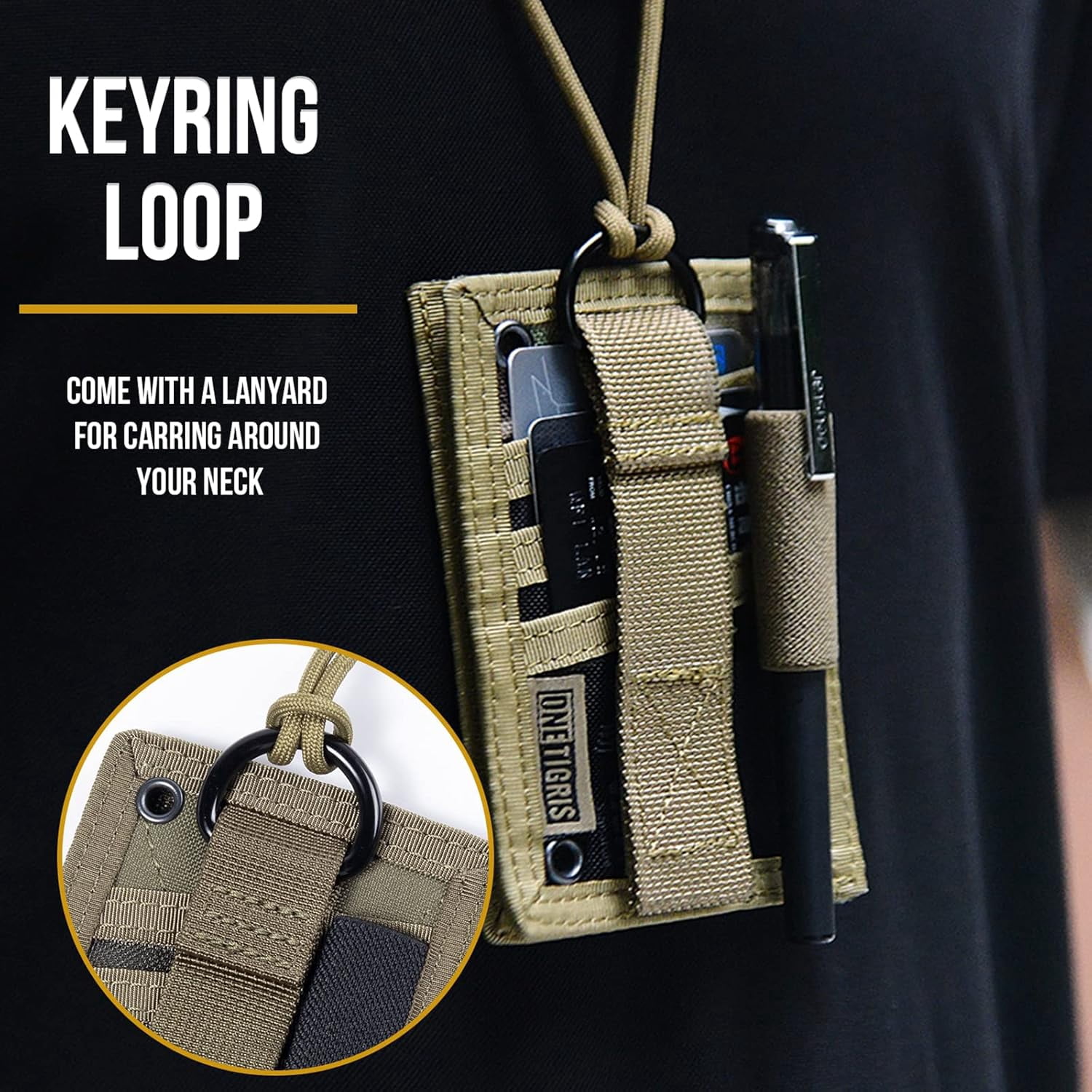 Tactical ID Card Holder Hook & Loop Patch Badge Holder Neck Lanyard Key Ring and Credit Card Organizer