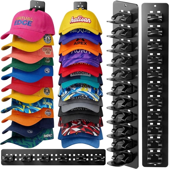 Livhil 2 Pack Hat Organizer for Baseball Caps, Detachable DIY Hat Rack Hold up to 22 Hats, Hat Holder for Wall Closet Door Bedroom (C-Black)