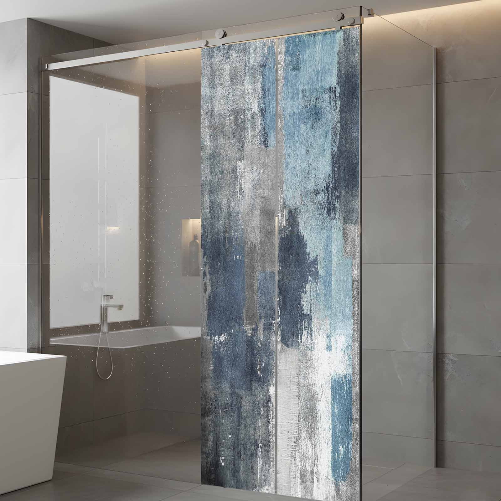 Navy Blue Grey Privacy Window Film, Decorative Frosted Glass Window Film, Modern Oil Painted Abstract Art Aesthetics Reusable Peel and Stick Static Cling for Home Bathroom Office Glass Door 23.6"x59"