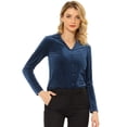 thumbnail image 1 of INSPIRE CHIC Blusa de punto de manga larga con cuello de oficina de trabajo con textura de terciopelo para mujer Azul M, 1 of 5