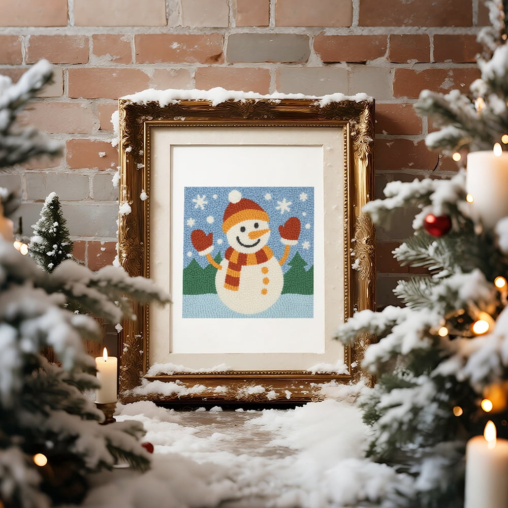 Polyester Cotton Punch Needle 4Folded Yarns Embroidery Kits Included Threader Cotton Thread Punch Needle Thread Clips 3.5MM Wooden Needle Snowman