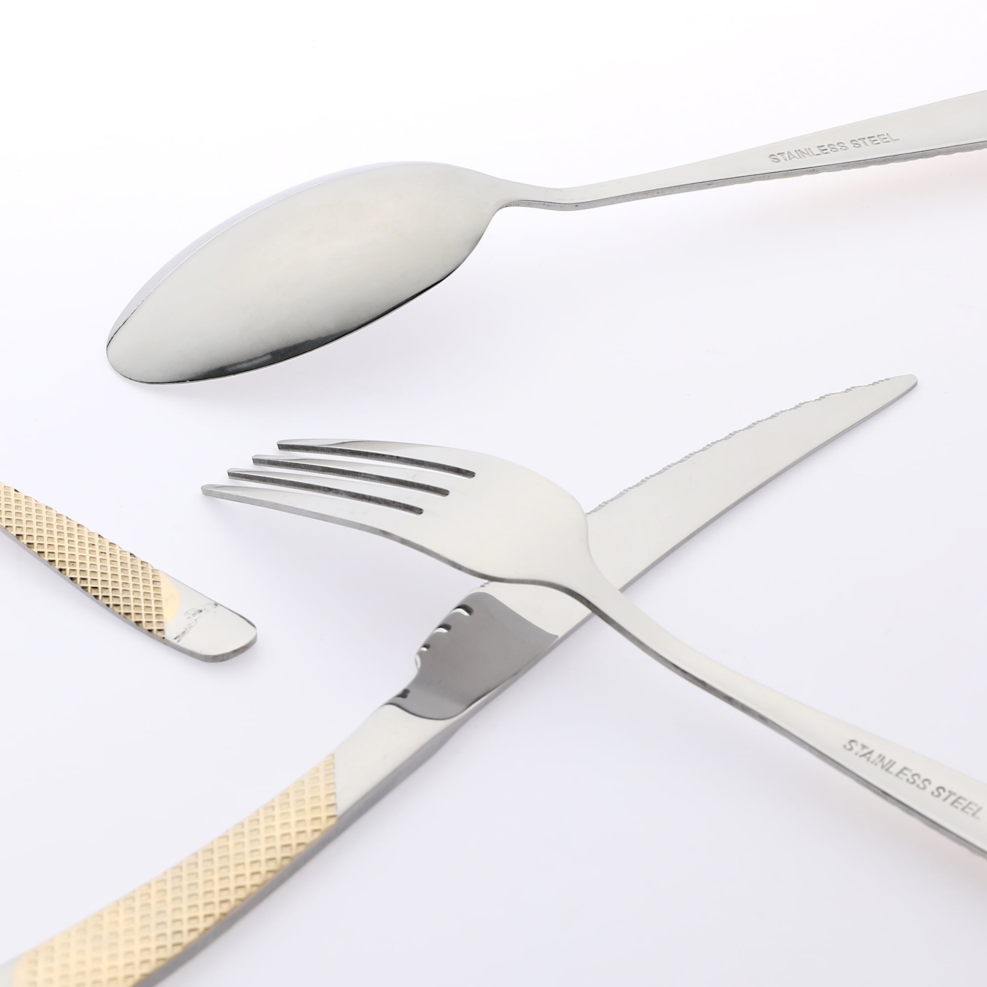 Unique Bargains Stainless Steel Flatware Set Mirror Polished Cutlery Set Silver Gold 4 Pcs
