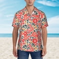 thumbnail image 2 of Fotbe Small Coral Red Flowers Camisa Hawaiana para Hombre Unisex – Camisa Casual de Verano con Botones de Manga Corta de Algodón y Lino,Large, 2 of 7