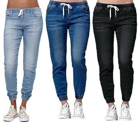 The Noble Collection Womens Elastic Waist Pencil Stretch Denim Skinny Drawstring Jeans Pants