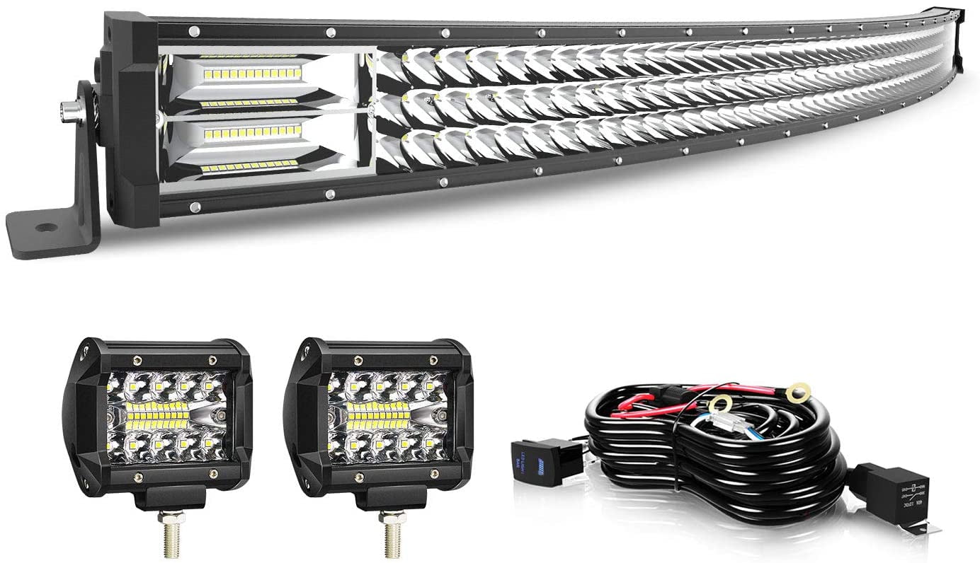 Keenaxes 42 Inch 576W LED Light Bar Spot Flood Combo Beam + 4 Inch Fog Pods Triple Row for Jeep ATV UTV SUV Boats +Wiring Switch
