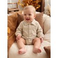 thumbnail image 5 of Loicainy Infant Baby Boy Fall Collared Romper 3 6 12 18 Months Ribbed Half Button Up Long Sleeve Bodysuit, 5 of 9