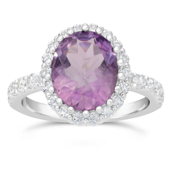 Amethyst & White Topaz Oval Ring in Sterling Silver