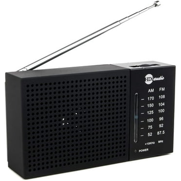 HDi Audio Portable Compact AM/FM Radio with Built in Speakers   Headphone Jack Pocket Novelty Radio | Battery Operated Black