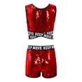 thumbnail image 2 of iEFiEL Girls Sparkly Sequins Ballet Dance Outfit Gymnastics Crop Top with Shorts Set Dancewear for Jazz Hip Hop Dance Red 12, 2 of 5