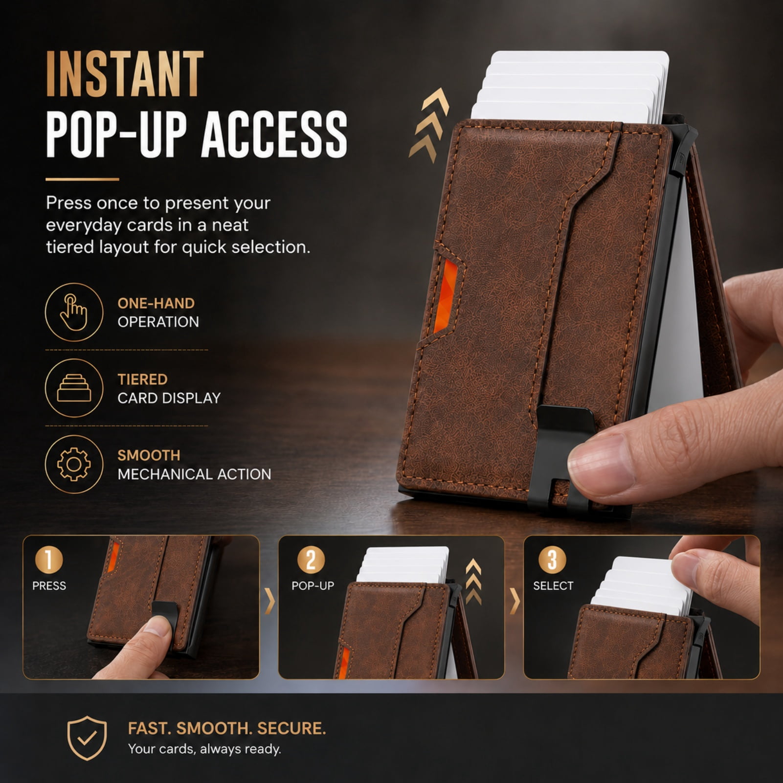 Lumanee Magvault Wallet, Lumanee Magvault Minimalist Wallet, Convenient Pop-Up Mechanism with Transparent Window, Signal Insulating Physical Layer, Ideal for Commuting and Travel