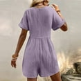 thumbnail image 6 of UAMVSH Jumpsuits for Women Summer Lightweight Cotton Linen Beach Rompers Loose Pockets Short Sleeve Onesie Clothes with Shorts(X-Large,Purple 2), 6 of 7