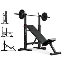 Mikolo Adjustable Weight Bench, 660LBS Foldable Bench Press with Squat Rack, Multi-functional Adjustable Flat Incline Bench for Chest, Shoulder Home Gym Equipment, Black