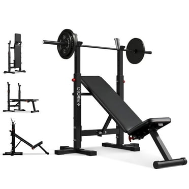 Mikolo Adjustable Weight Bench, 660LBS Foldable Bench Press with Squat Rack, Multi-functional Adjustable Flat Incline Bench for Chest, Shoulder Home Gym Equipment, Black