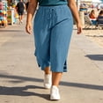 thumbnail image 4 of Yangnuo Women Plus Size Drawstring Wide Leg Capri Pants With Pockets Side Split Textured Casual Cropped Trousers, 4 of 5