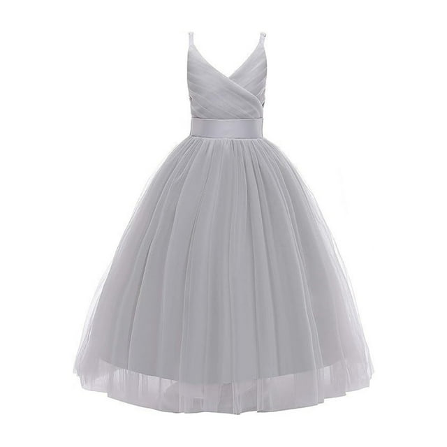 Robes pour Petites Filles, Robe de Princesse Sans Manches en Dentelle, Robe d'Anniversaire pour Enfants, Gris 8 Ans-10 Ans