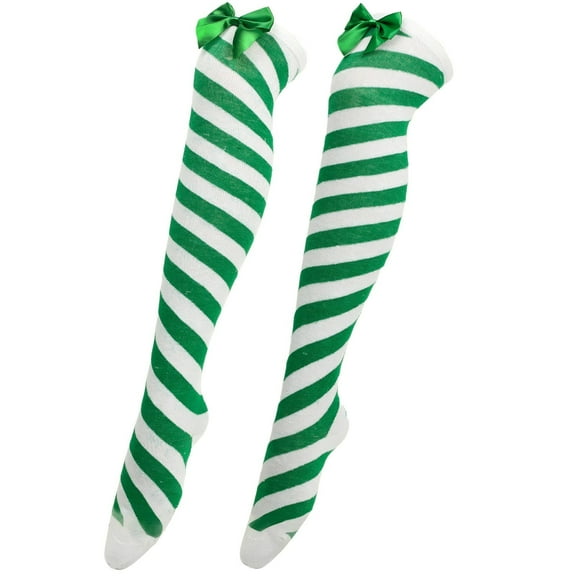 LWNYDPLSD Christmas Bow Thigh High Long Stockings Over Knee Socks Christmas Party Socks Knee High Long Striped Stocking Socks Clearance Sale Green