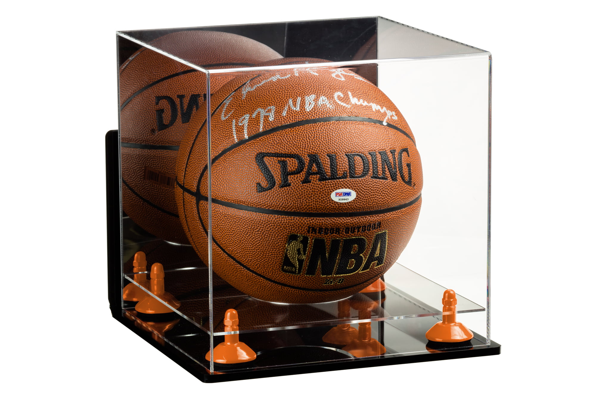 Basketball Display Case with Orange Risers Mirror and Wall Mount A001-OR 