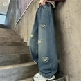 thumbnail image 4 of Girls Wide Leg Jeans – High Waist Baggy Denim Pants with Heart Patch, Soft Stretchable Fabric, Korean Style Casual Y2K Streetwear for Autumn, 4 of 7