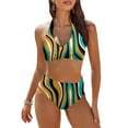 thumbnail image 2 of Sngxgn Women's Bikini Sets High Neck Print High Waisted Two Pieces Swimsuits Bathing Suits(Green,M), 2 of 7