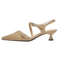 thumbnail image 2 of FSJ Women Comfort Pointed Closed Toe Slingback Pumps Kitten Low Heel Ankle Strap Buckled Sandals Office Work Shoes Size 4 Wheat, 2 of 5
