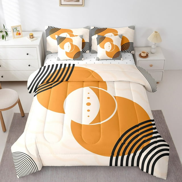 YST Orange Minimalist 7-Piece Comforter Set, Mid Century Geometric Bedding, Twin