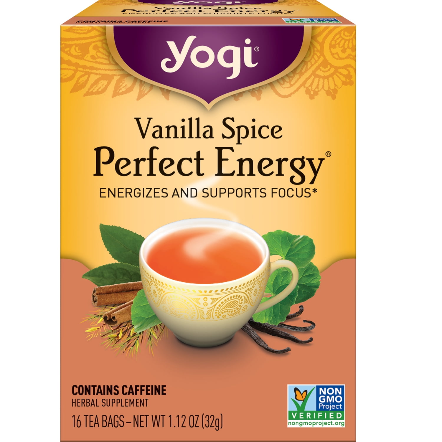 Yogi Tea Vanilla Spice Perfect Energy, Black Tea, Wellness Tea Bags, 16 Count