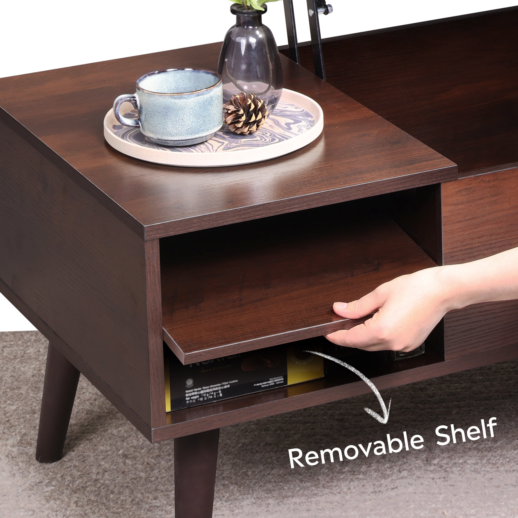 GALAXHERO Coffee Table with Removable Storage Shelves Lift Top Small Coffee Table for Living Room Espresso