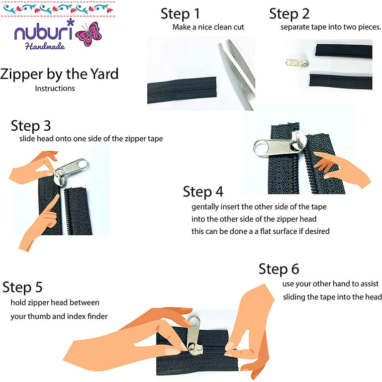 Nuburi - Size #3 - 5 Yards - Zipper by The Yard - 20 Zipper Pulls(Black)