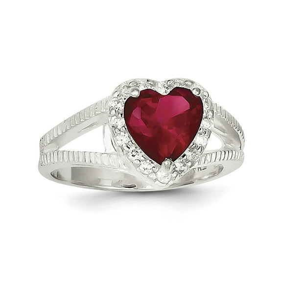 Sterling Silver Red Cubic Zirconia Heart Ring