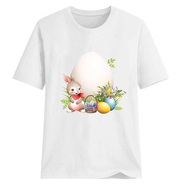 Easter Tops for Women, Happy Easter Shirts for Women Crewneck Cute Rabbit  Graphic Short Sleeve Holiday Tops Blouse Tee Warehouse Sale Liquidation #5  