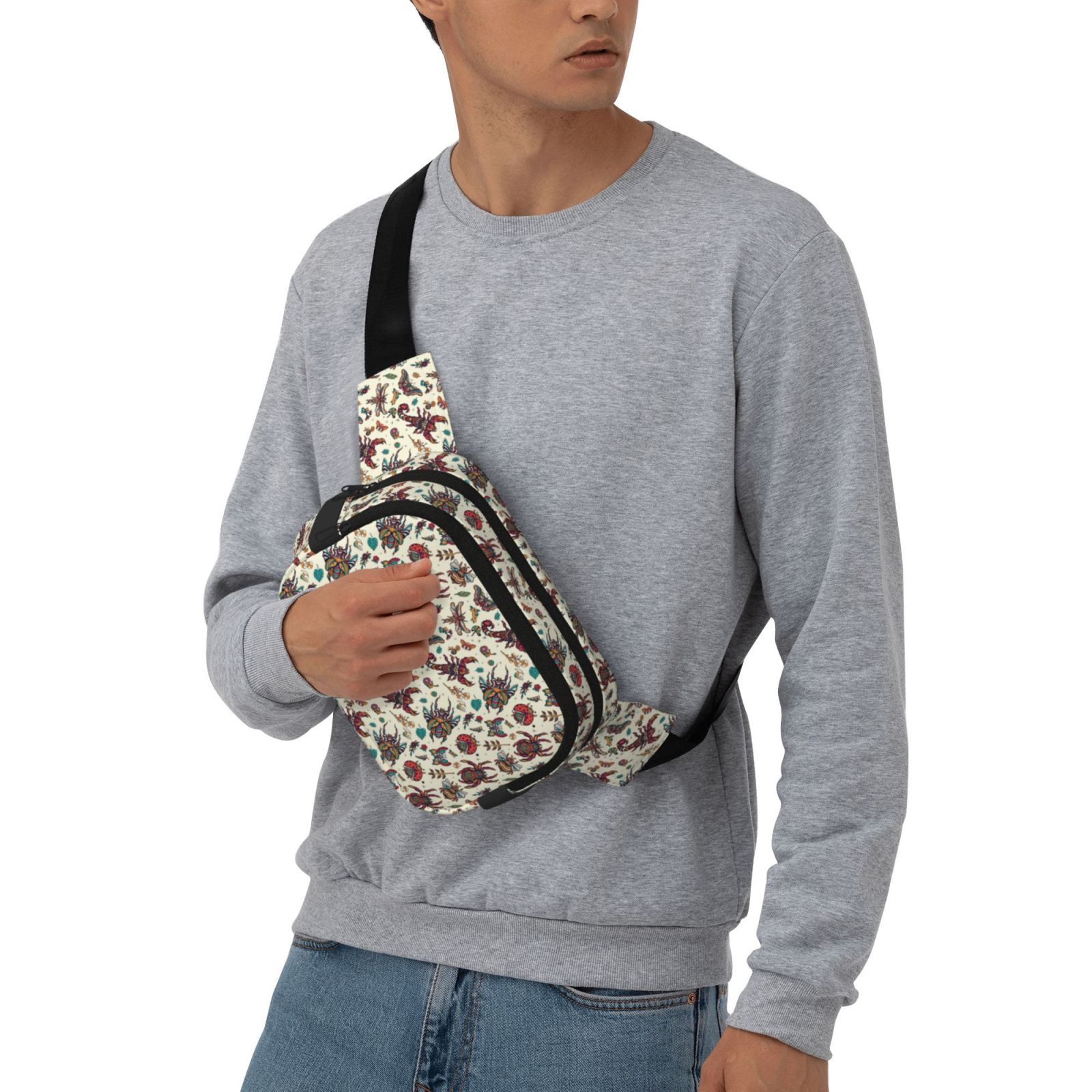 Picia Insects A Print Square Double-Layer Waist Bag Mini Adjustable Waist Belt Bag Exercise Running Travel Hiking