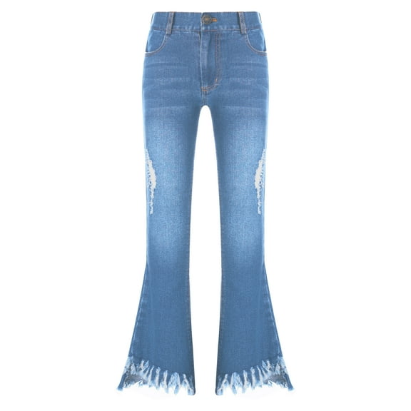 DPOIS Kids Girls Ripped Flare Jeans Bell Bottom Stretchy Denim Trousers Light Blue 8