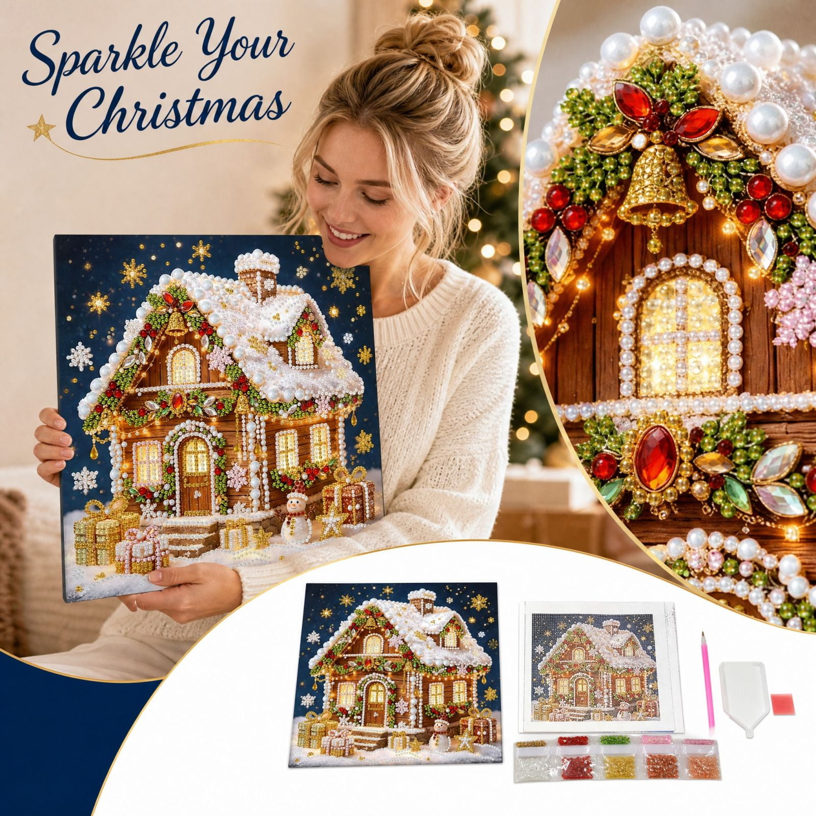Christmas Diamond Painting Kit for Adults Complete DIY Rhinestone Wall Decor Set with Holiday Design Pattern and Tools Creative Craft Project Gift _##A